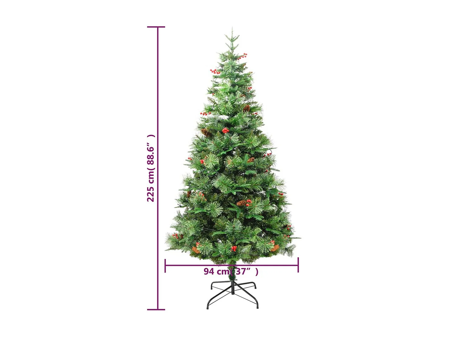 Weihnachtsbaum mit Beleuchtung und Kiefernzapfen Grün 225 cm