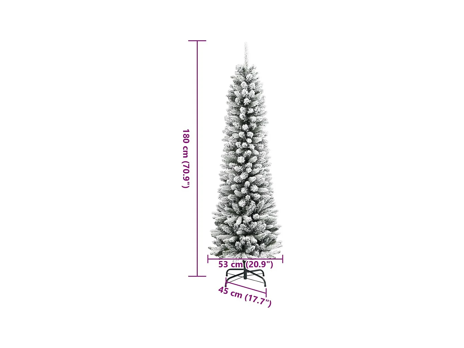 Sapin de Noël artificiel mince avec neige floquée 180 cm PVC/PE