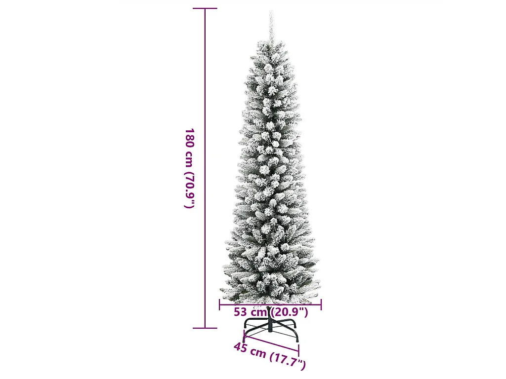 Árbol de Navidad artificial estrecho con nieve PVC y PE 180 cm