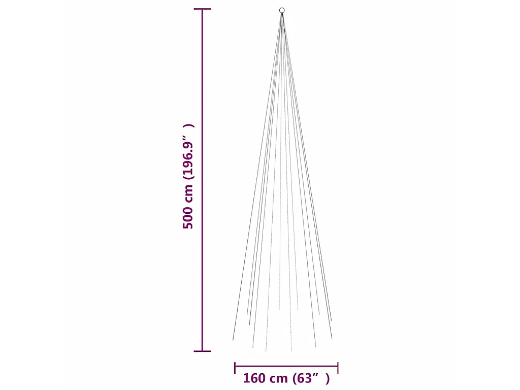 Árvore de Natal mastro de bandeira 732 LEDs 500cm branco quente