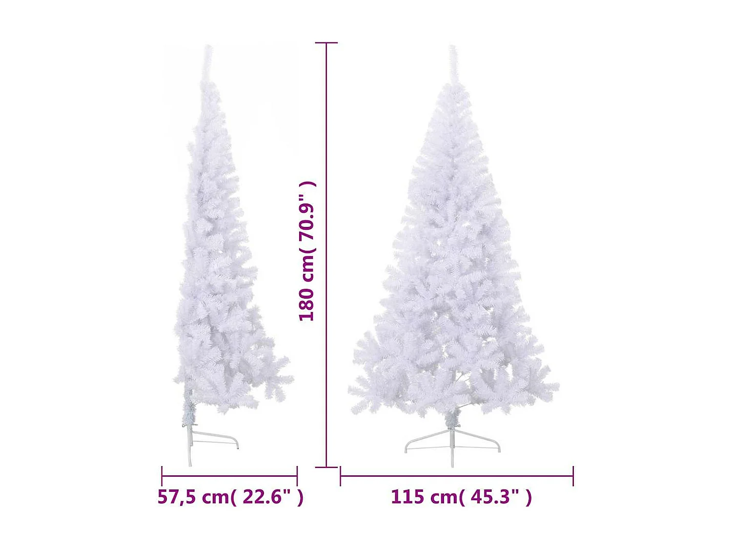 Sapin de Noël artificiel moitié avec support blanc 180 cm PVC