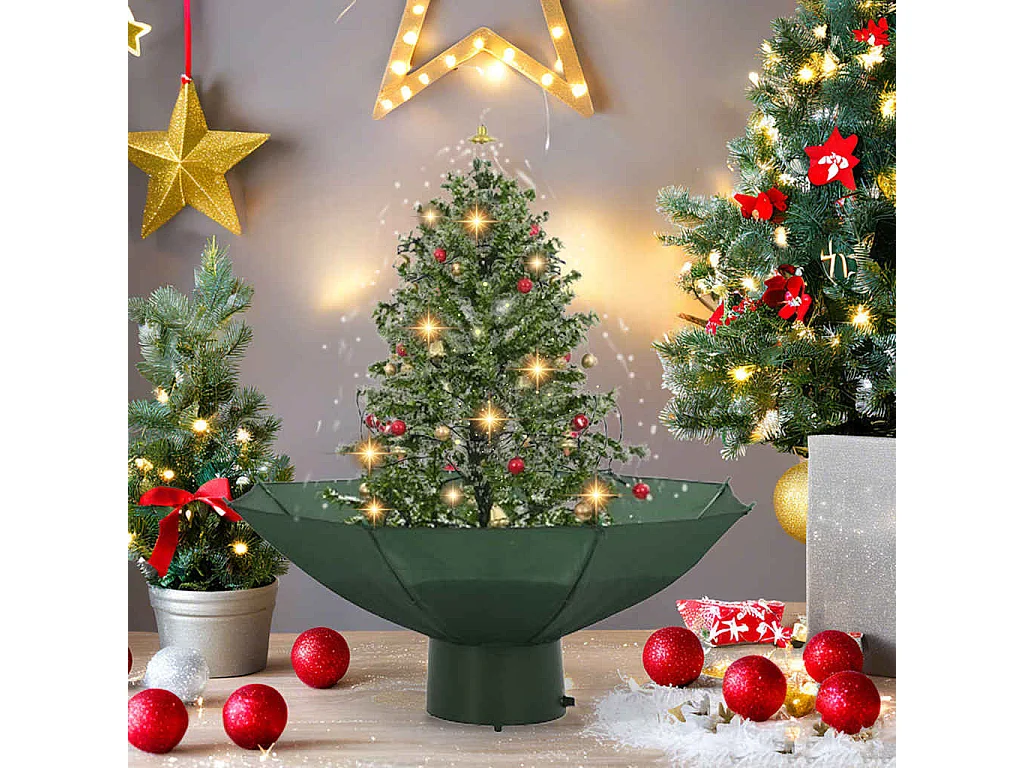 Arbre de Noël neigeux avec base de parapluie Vert 75 cm