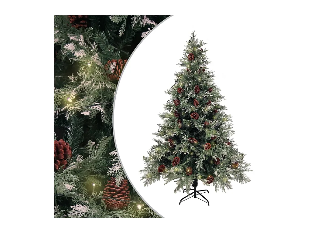 Kerstboom met LED en dennenappels 150 cm PVC en PE groen en wit