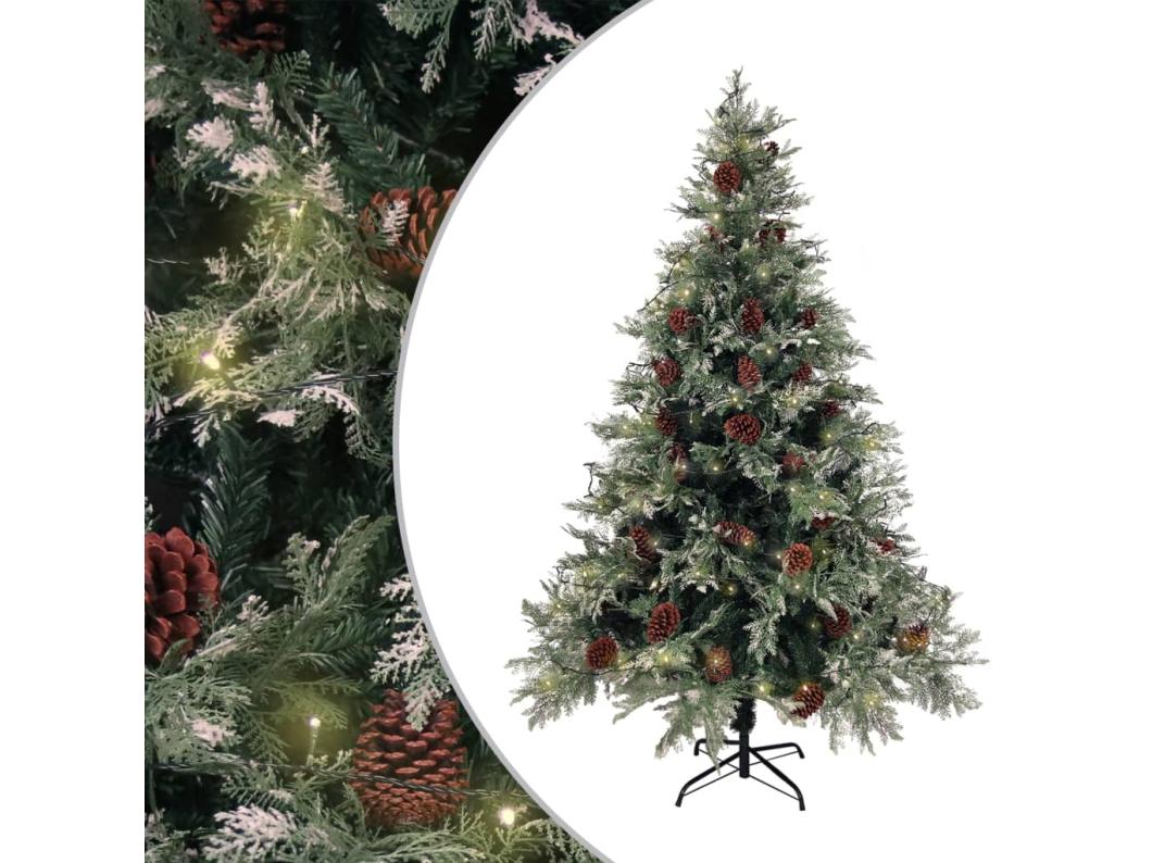 Sapin de Noël pré-éclairé pommes de pin vert blanc 150cm PVC PE
