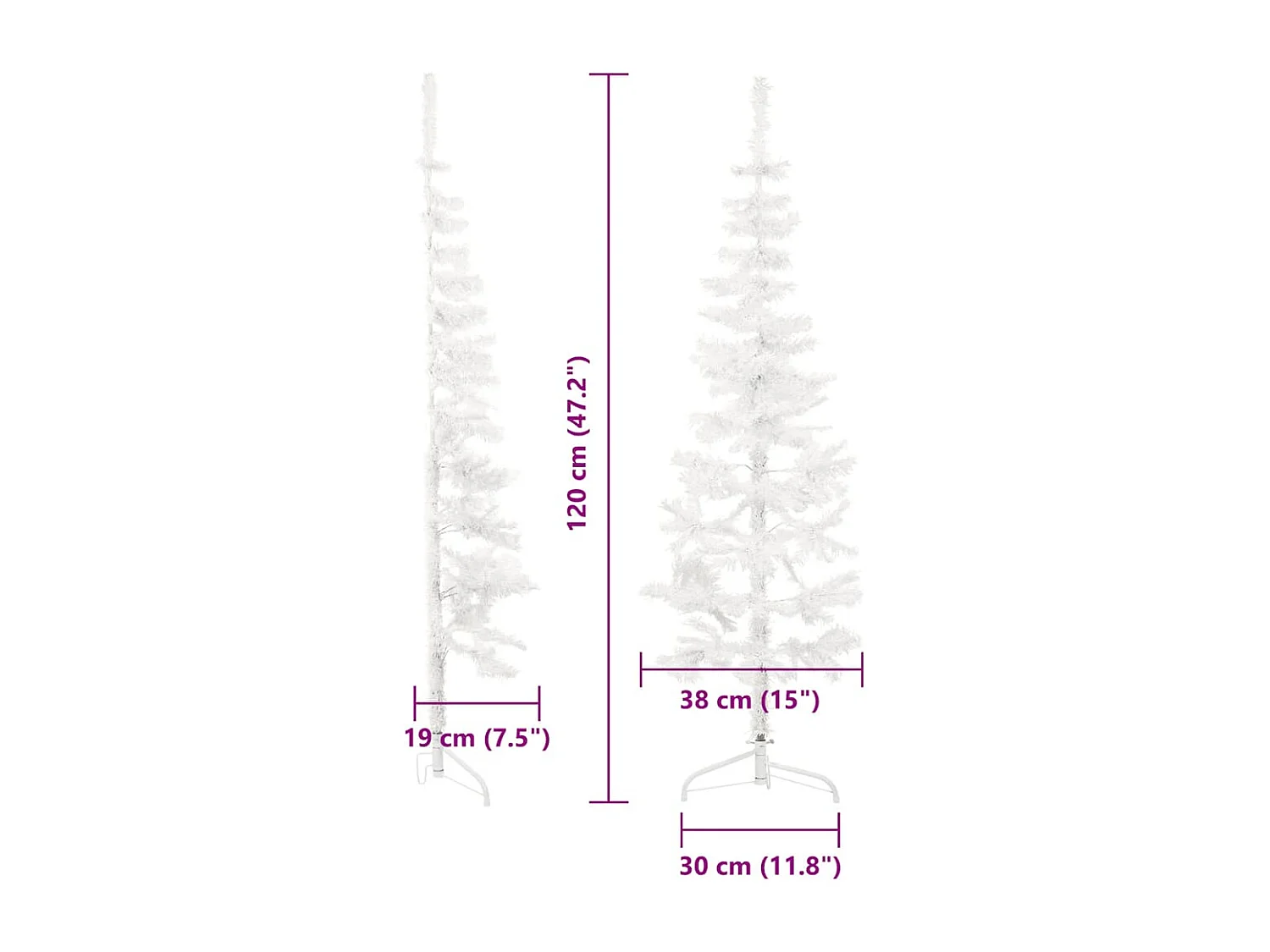 Künstlicher Halb-Weihnachtsbaum mit Ständer Schlank Weiß 120 cm