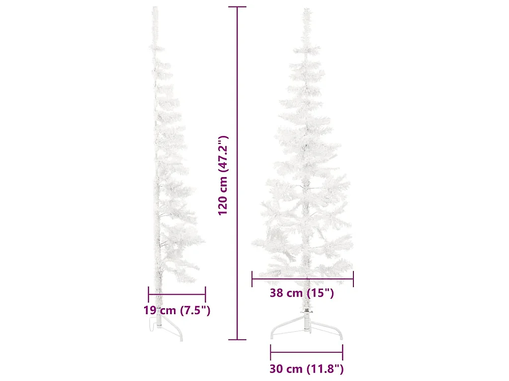 Medio árbol de Navidad artificial con soporte blanco 120 cm