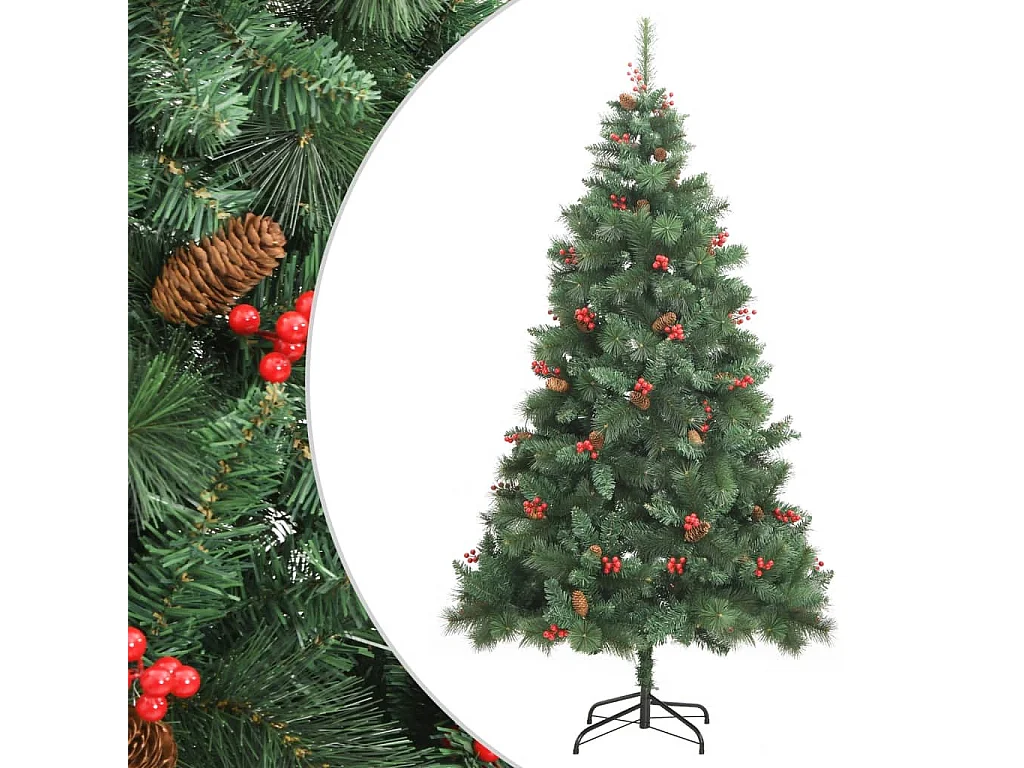 Albero Natale Artificiale Incernierato con Pigne e Bacche 210cm