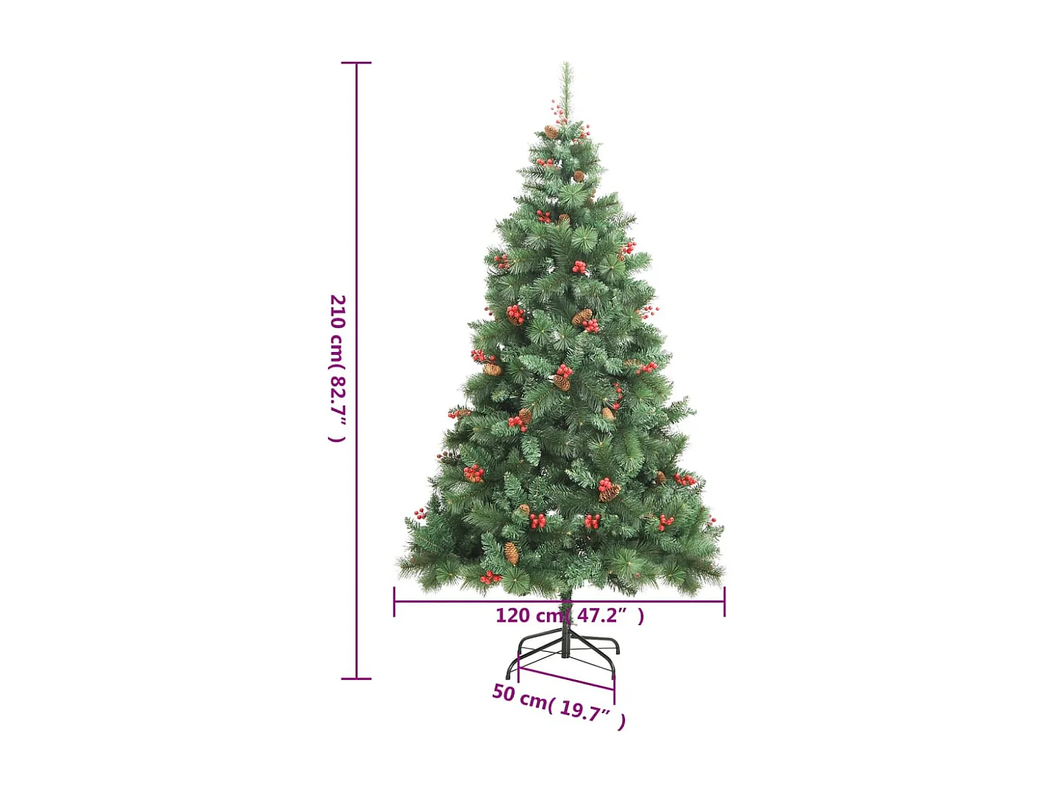 Albero Natale Artificiale Incernierato con Pigne e Bacche 210cm
