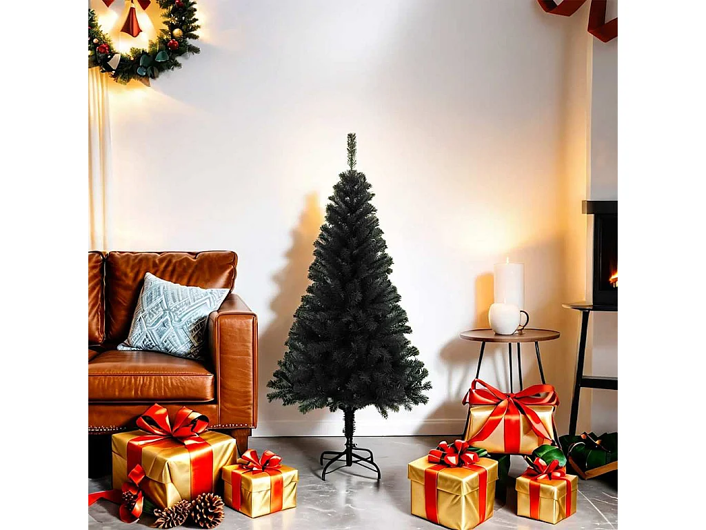 Árvore de Natal artificial com suporte 120 cm PVC preto