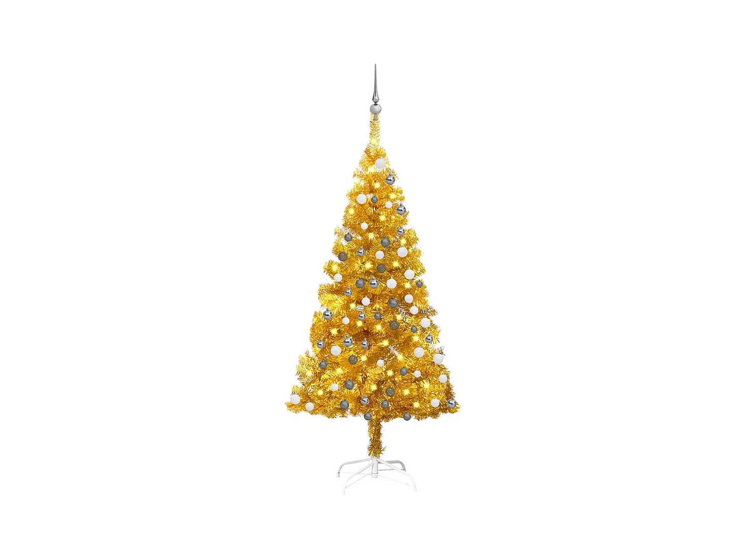 Arbre de Noël artificiel pré-éclairé et boules doré 150 cm PET