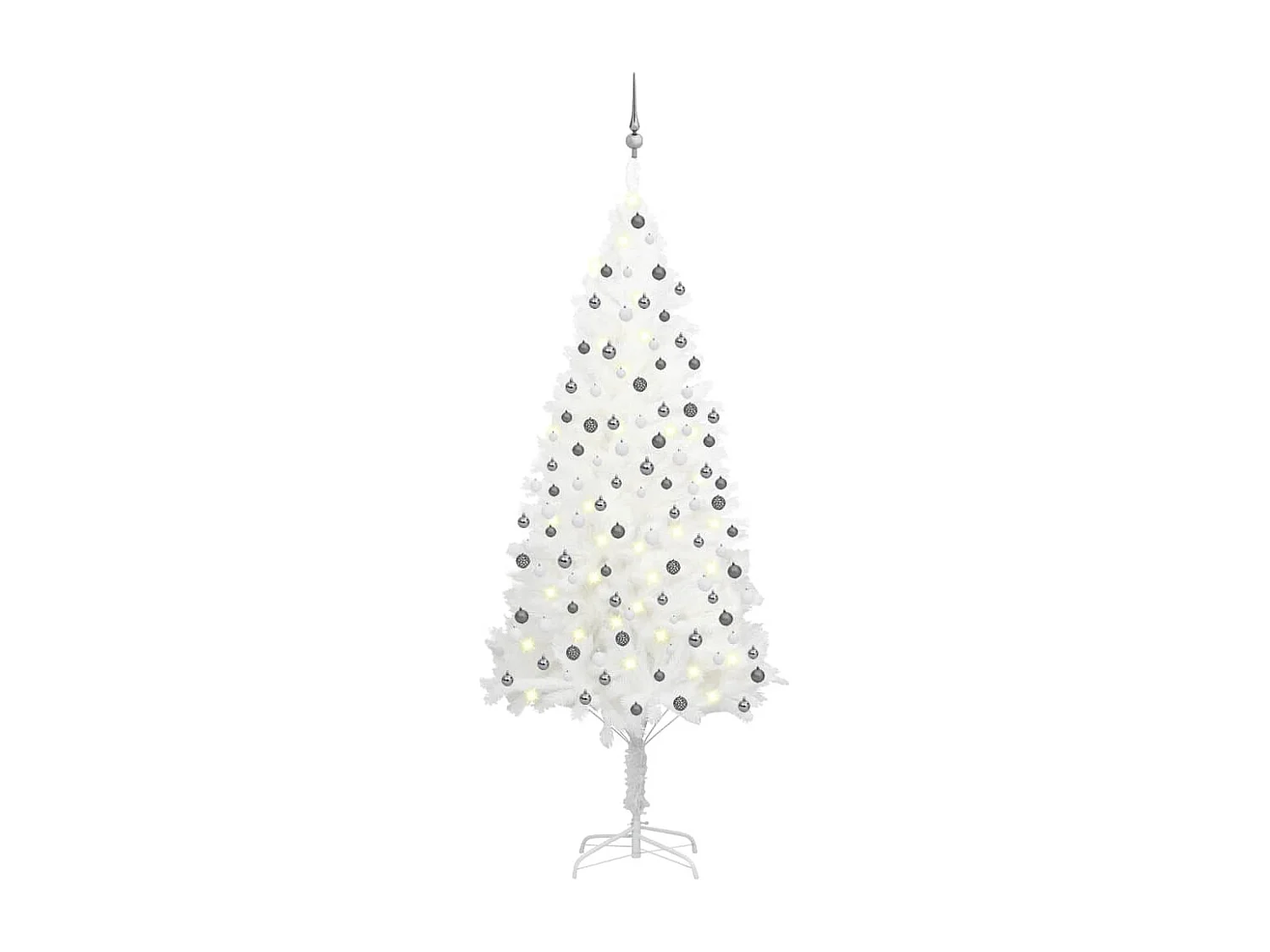 Kunstkerstboom met verlichting en kerstballen 210 cm PVC wit