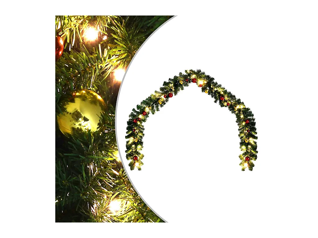 Guirlande de Noël décorée avec boules et lumières LED 20 m