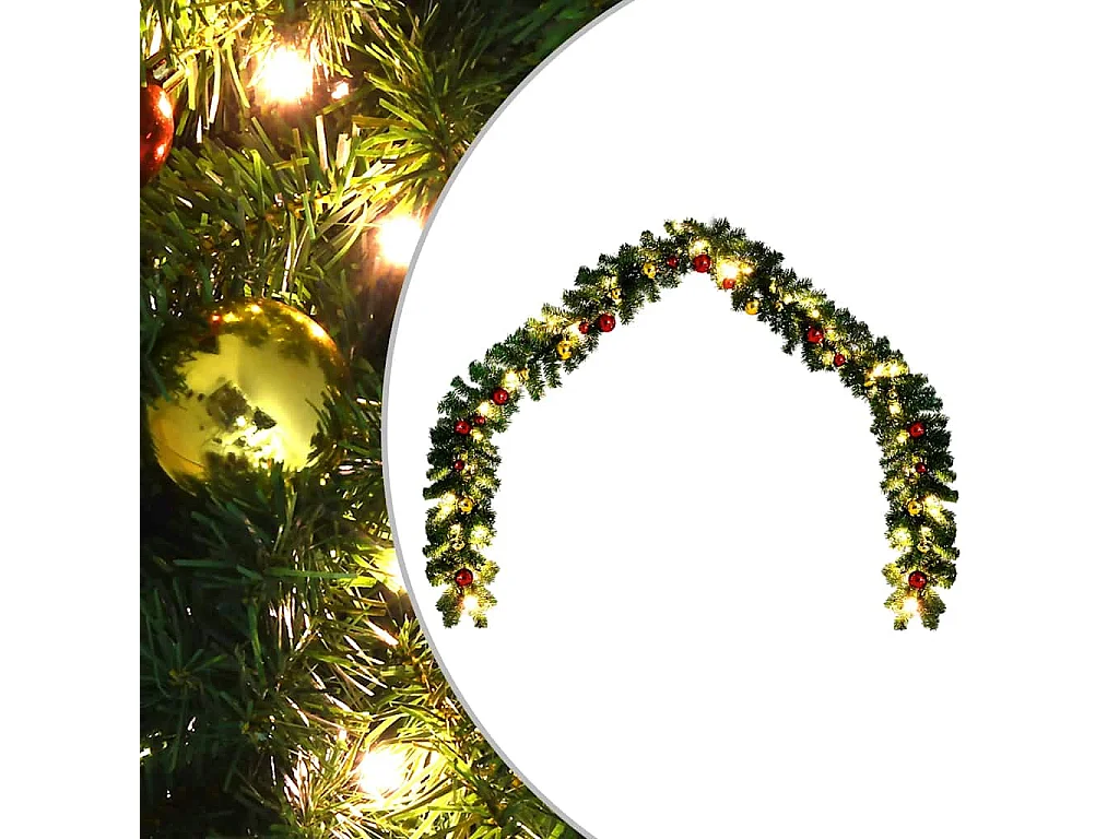 Guirlande de Noël décorée avec boules et lumières LED 20 m