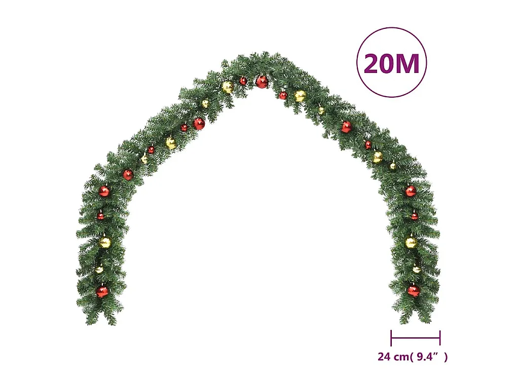 Guirlande de Noël décorée avec boules et lumières LED 20 m