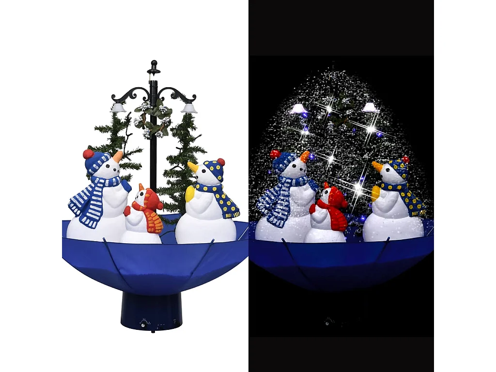 Albero di Natale con Nevicata e Base ad Ombrello Blu 75 cm PVC