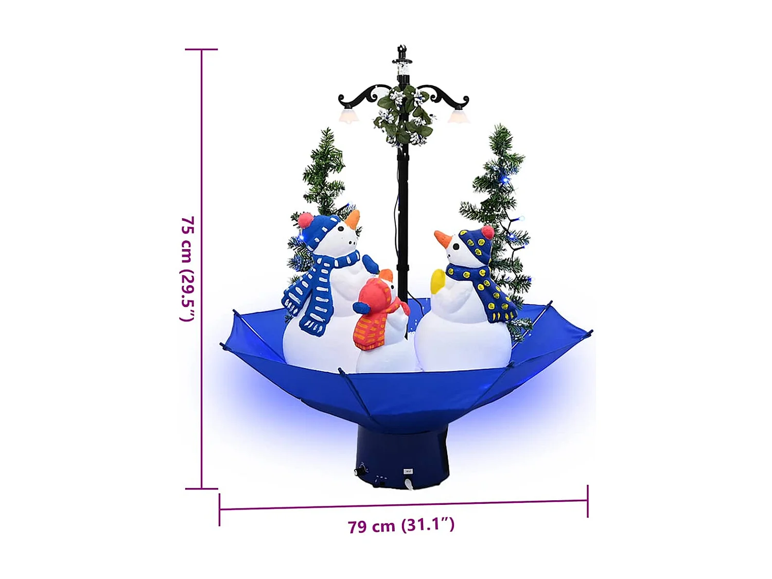 Albero di Natale con Nevicata e Base ad Ombrello Blu 75 cm PVC