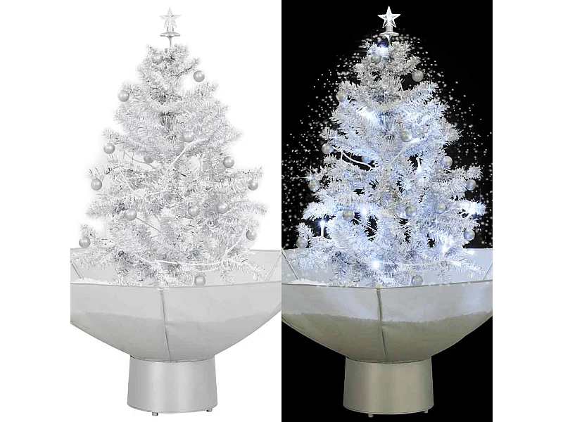 Albero di Natale con Neve e Base a Ombrellone Bianco 75 cm
