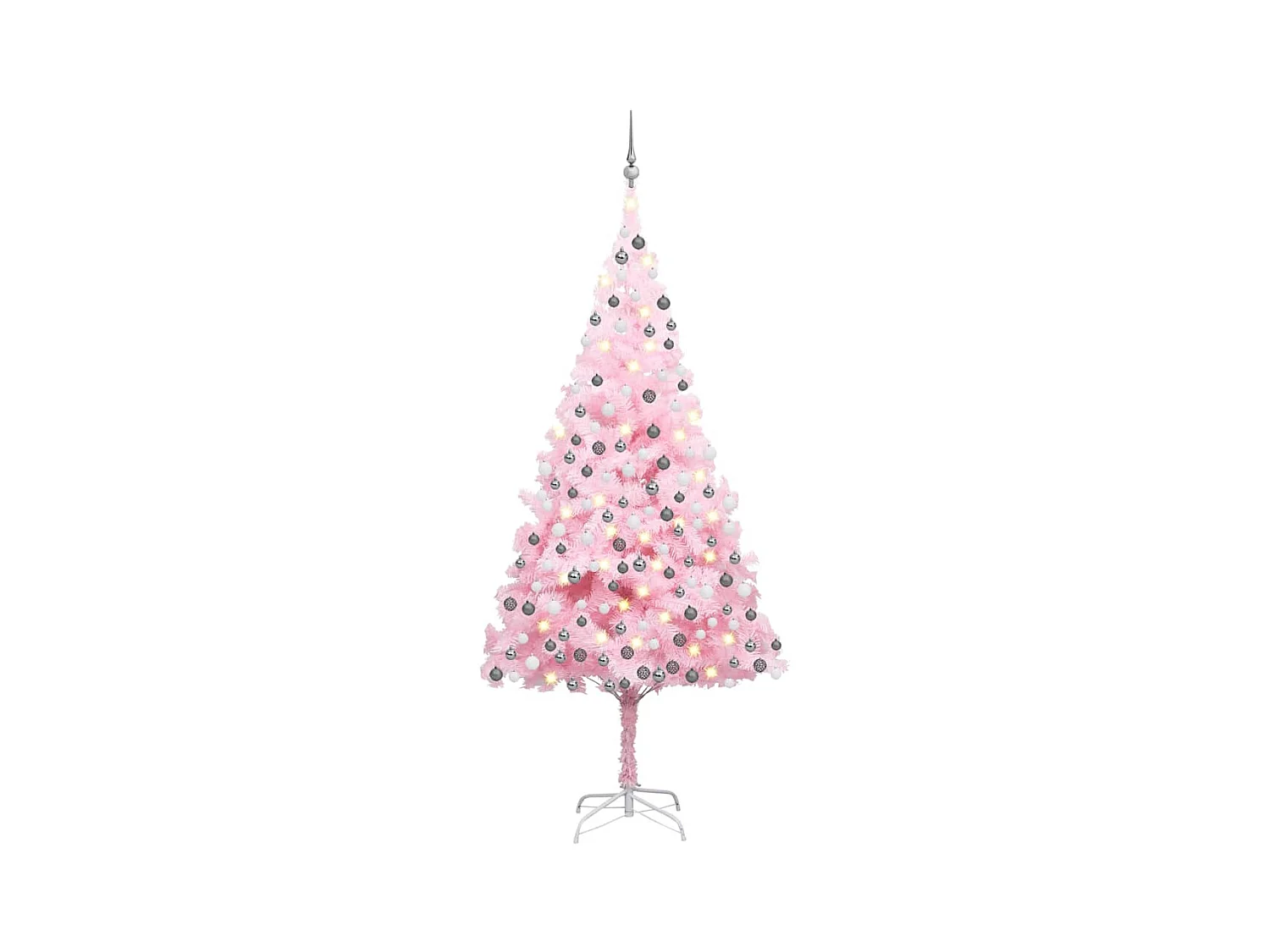 Árvore Natal artificial pré-iluminada c/ bolas PVC rosa