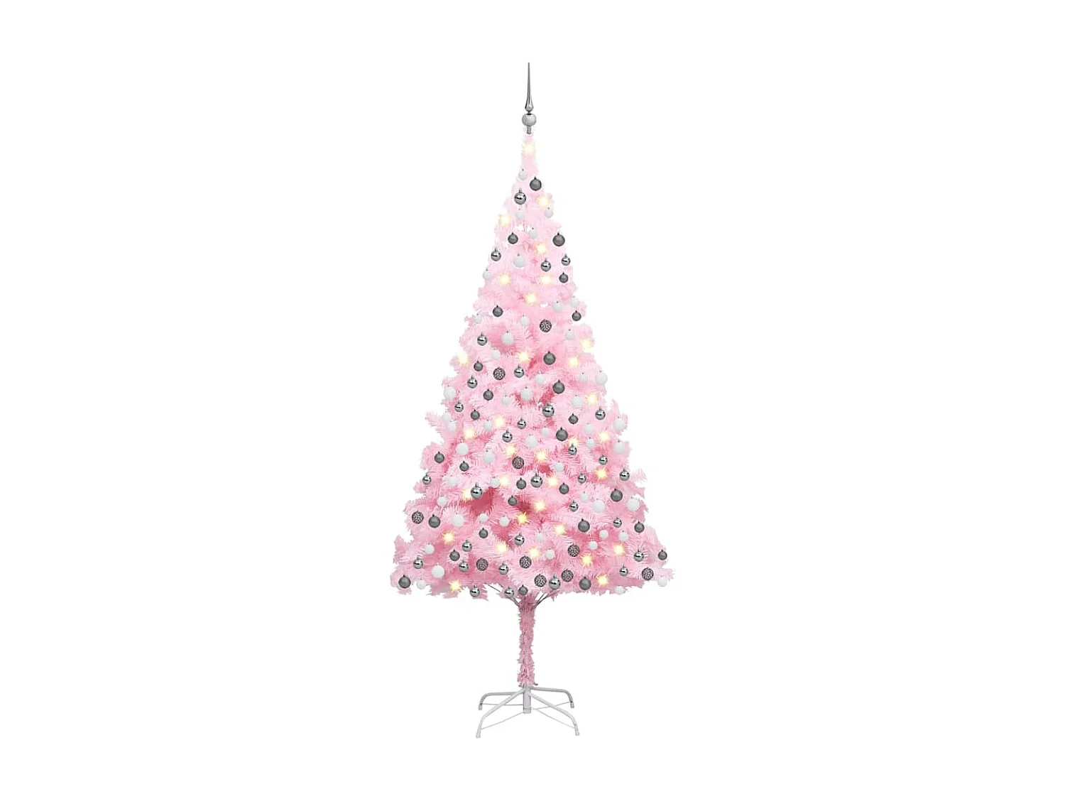 Árvore Natal artificial pré-iluminada c/ bolas PVC rosa