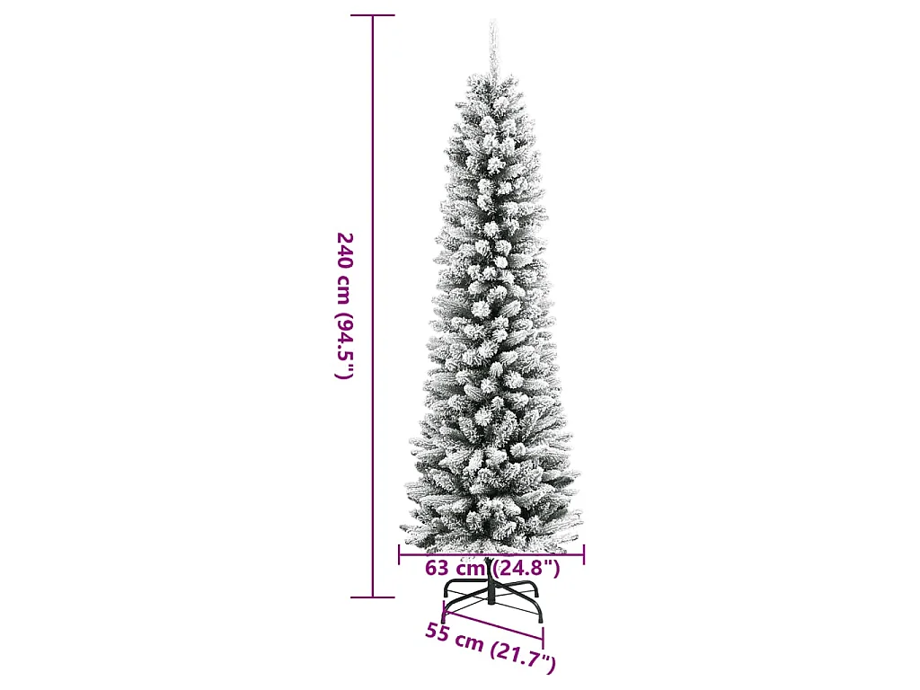 Albero Natale Artificiale Sottile Neve Floccata 240 cm PVC e PE