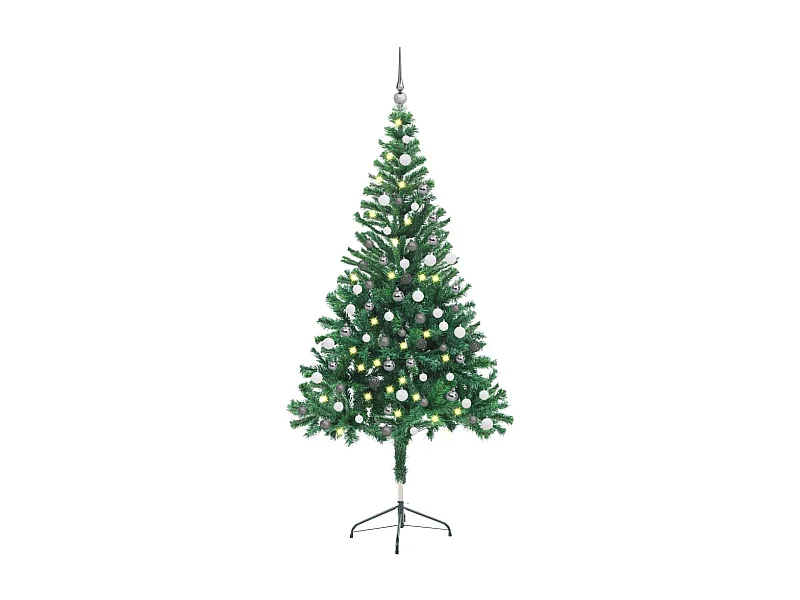 Albero di Natale Preilluminato con Palline 150 cm 380 Rami