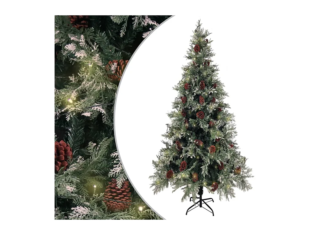 Albero di Natale con Luci e Pigne Verde e Bianco 225cm PVC e PE