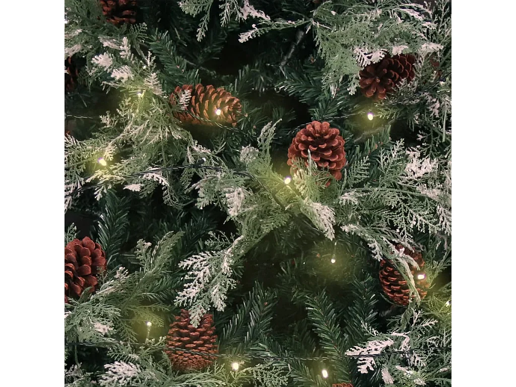 Árvore Natal pré-iluminada c/ pinhas 225 cm PVC/PE verde/branco