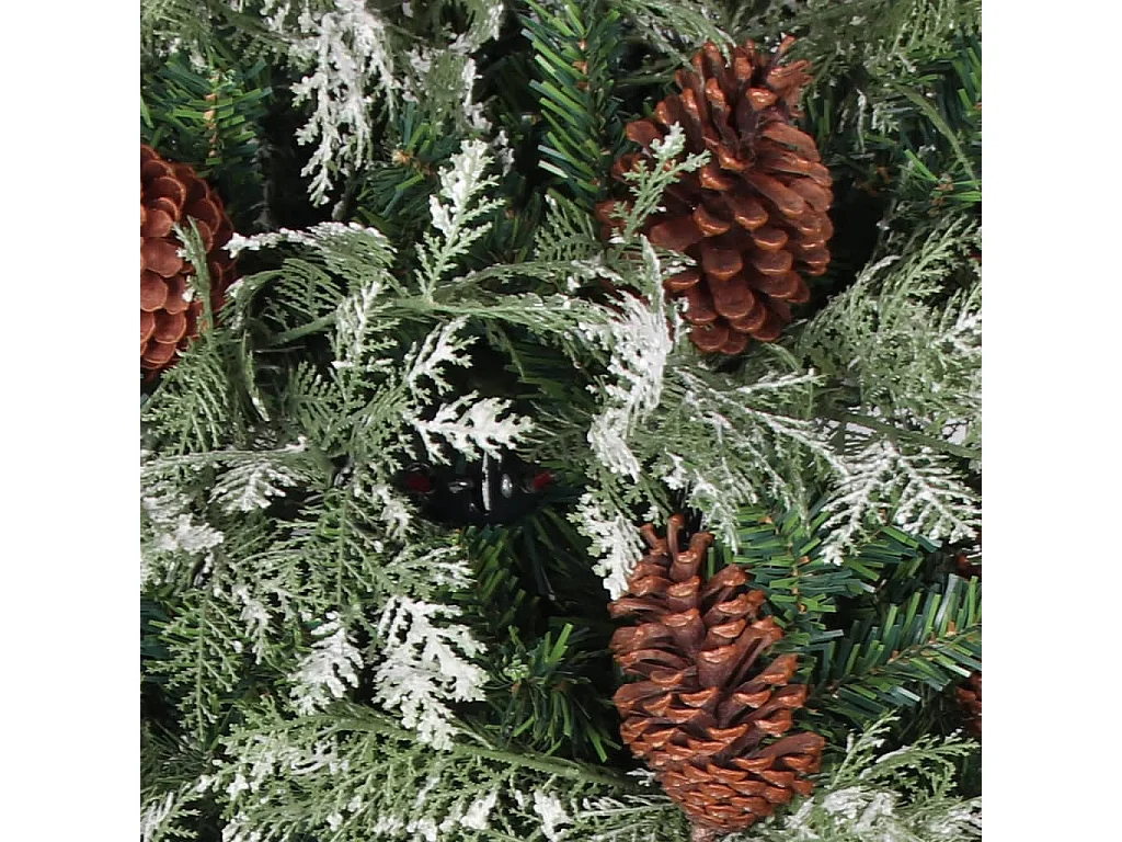 Árvore Natal pré-iluminada c/ pinhas 225 cm PVC/PE verde/branco