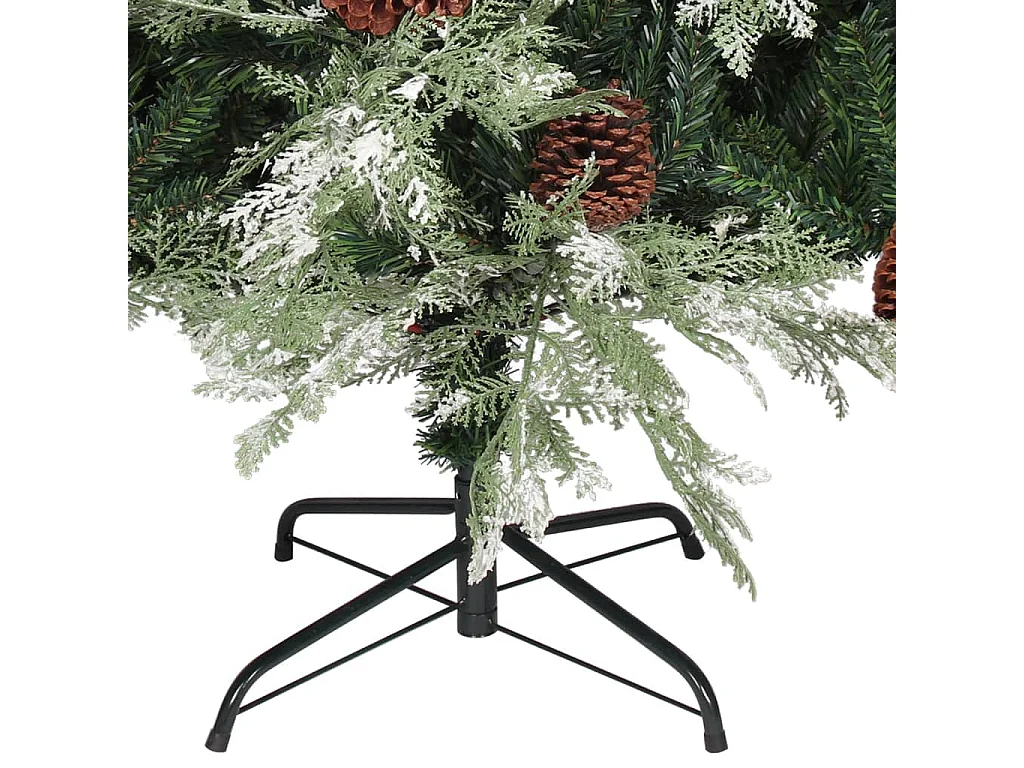 Árvore Natal pré-iluminada c/ pinhas 225 cm PVC/PE verde/branco