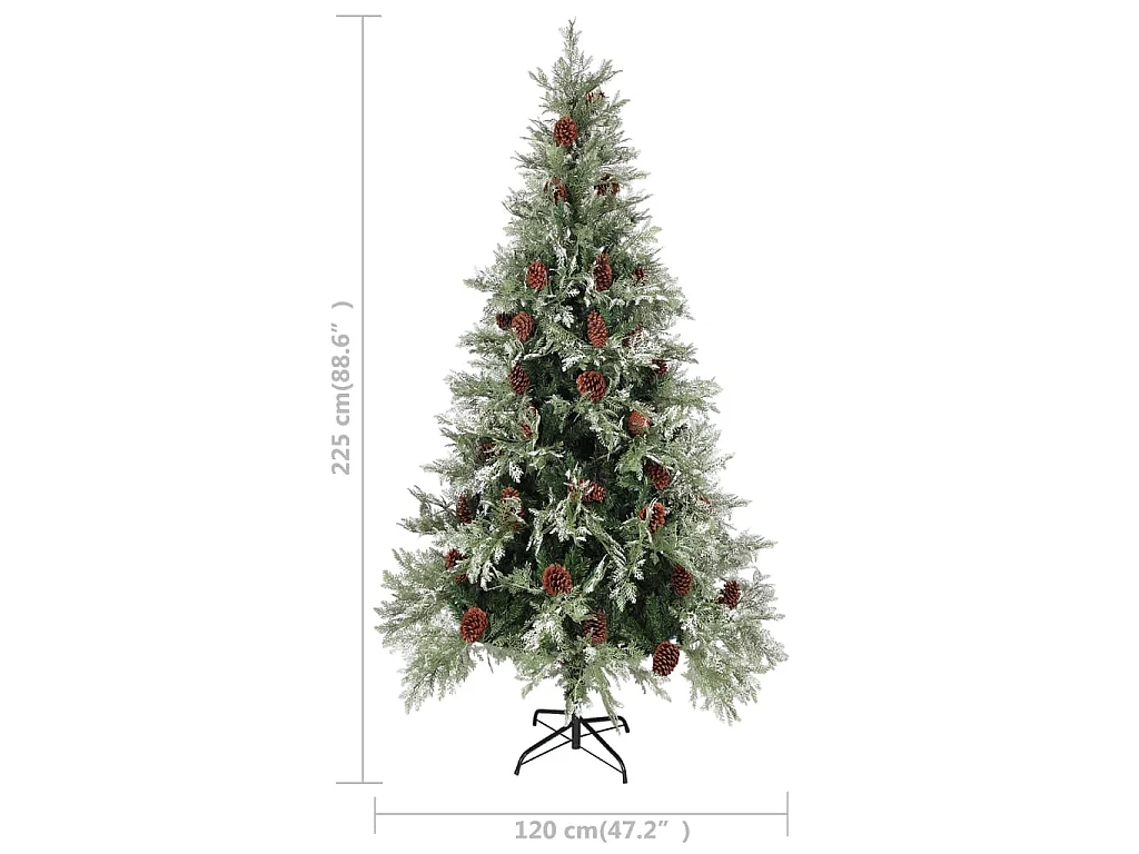 Árvore Natal pré-iluminada c/ pinhas 225 cm PVC/PE verde/branco