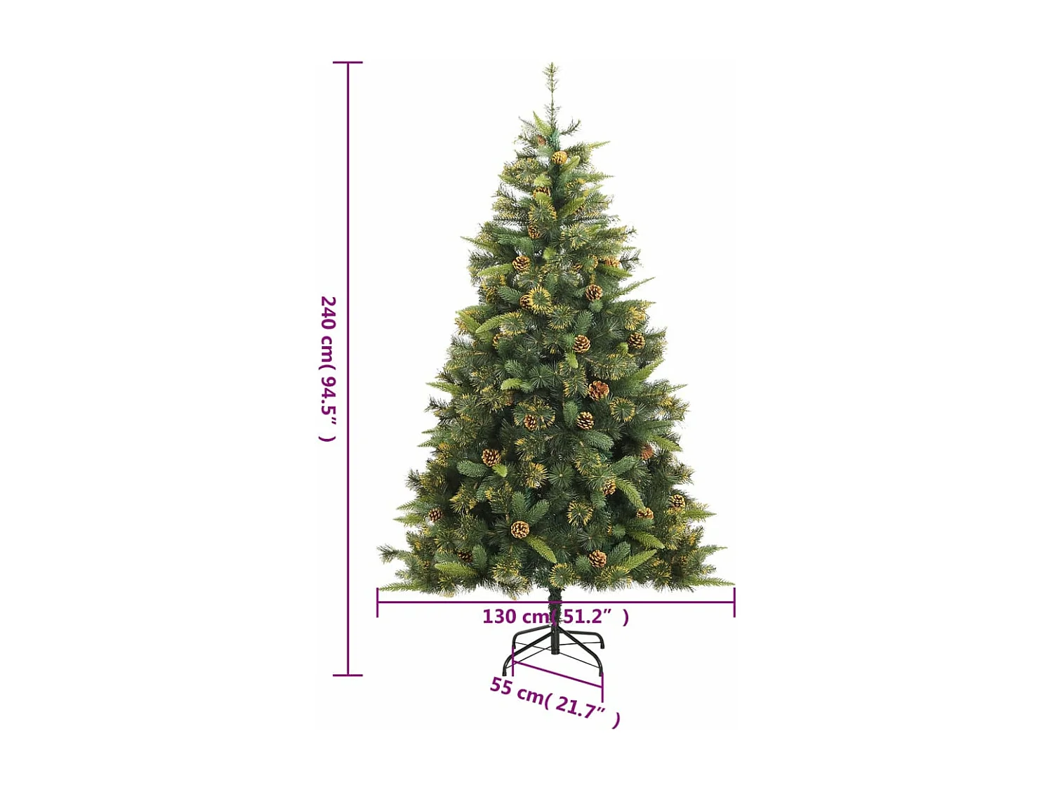 Árvore de Natal artificial articulada com pinhas 240 cm