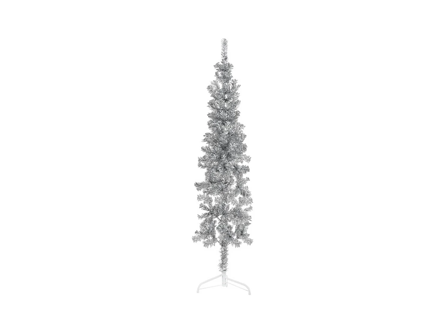 Demi sapin de Noël artificiel mince avec support Argenté 150 cm