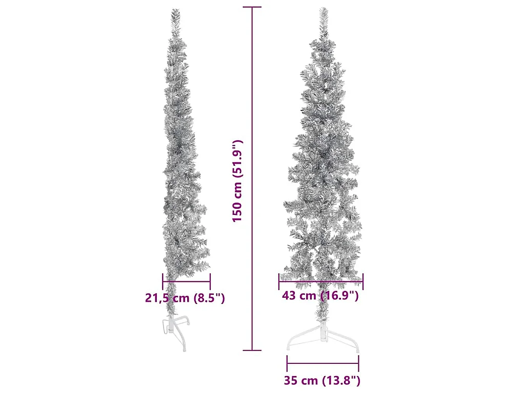 Albero Natale Artificiale Sottile a Metà Supporto Argento 150cm
