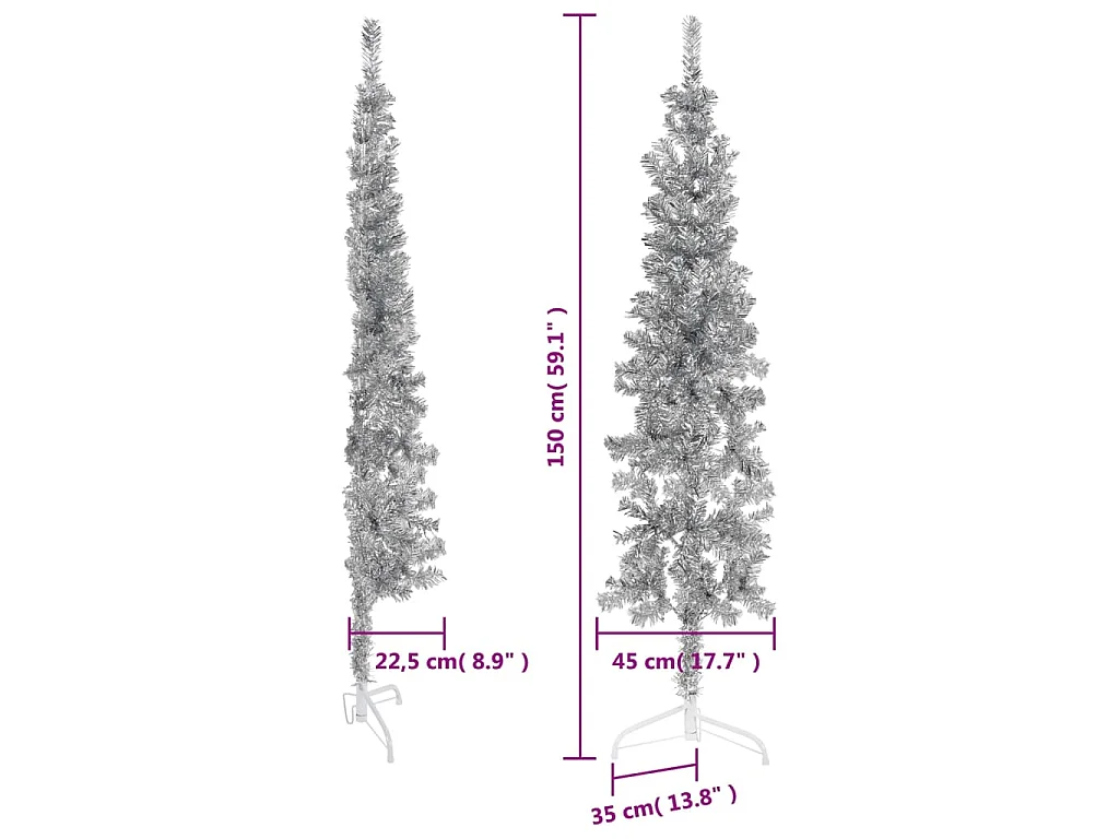 Albero Natale Artificiale Sottile a Metà Supporto Argento 150cm