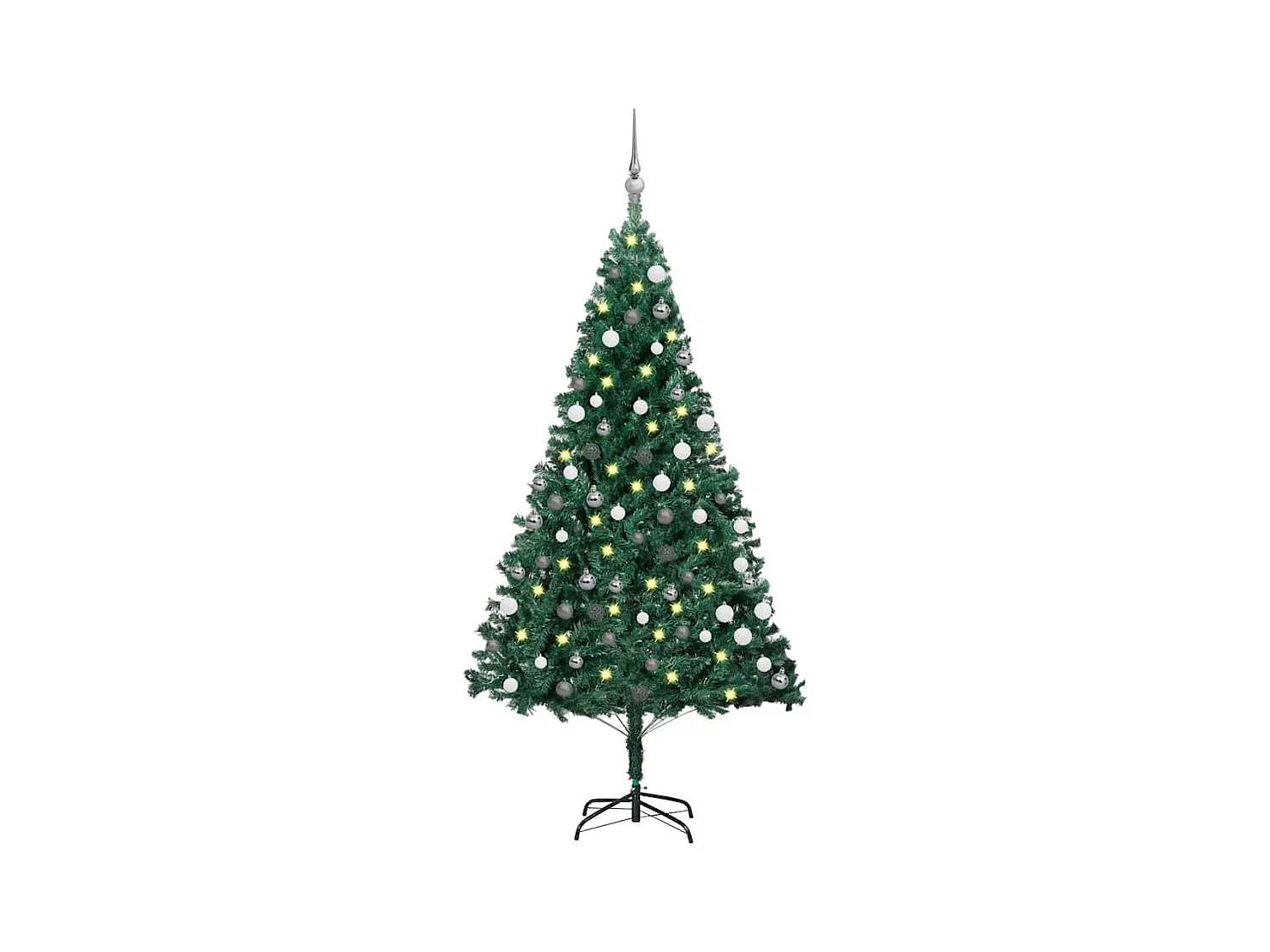Arbre de Noël artificiel pré-éclairé et boules vert 150 cm PVC