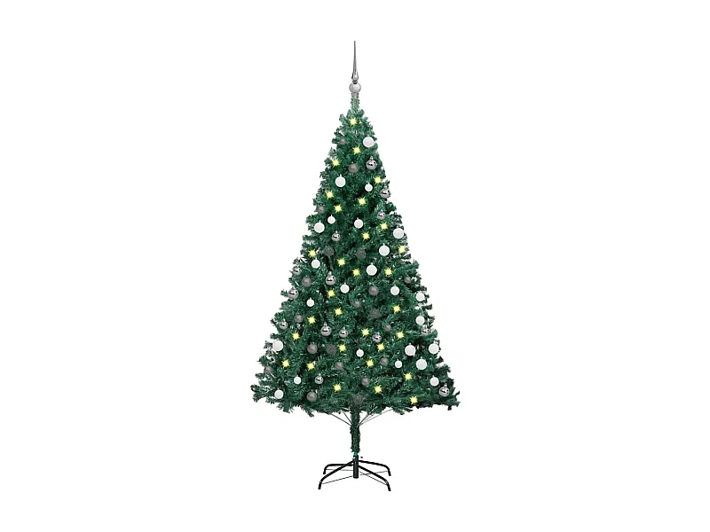 Árvore Natal artificial pré-iluminada c/ bolas 150 cm PVC verde