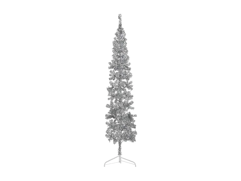 Albero Natale Artificiale Sottile a Metà Supporto Argento 210cm