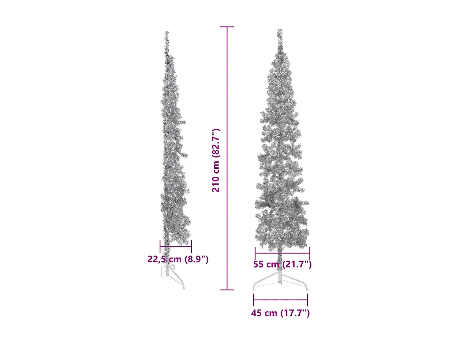Albero Natale Artificiale Sottile a Metà Supporto Argento 210cm