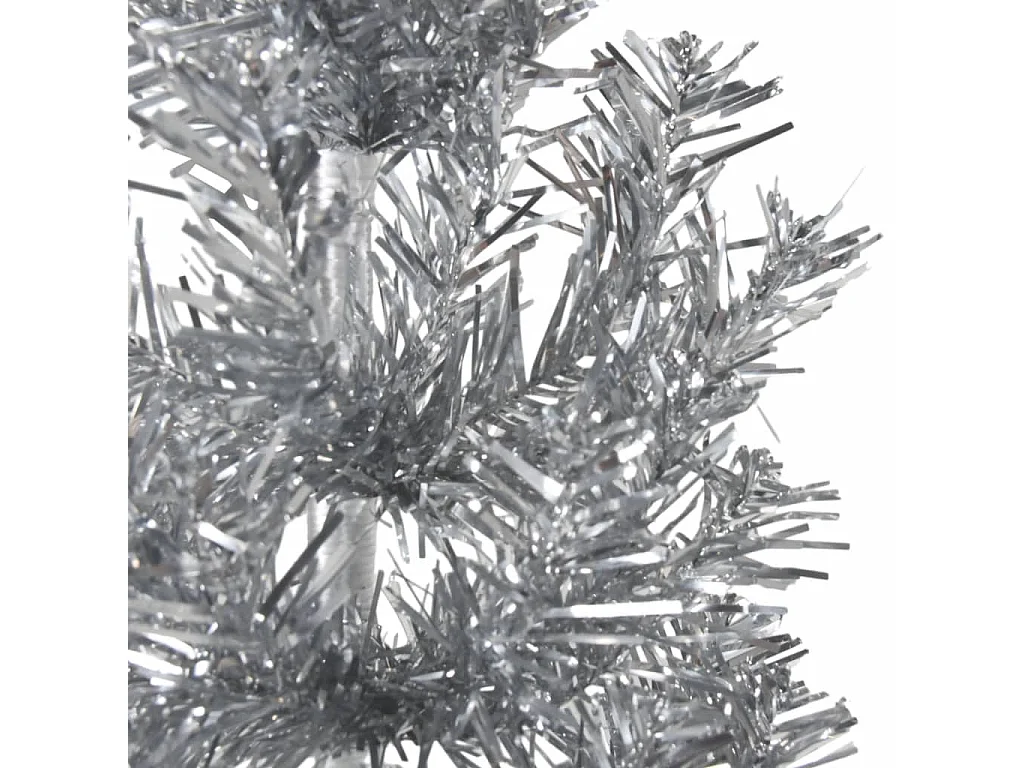Demi sapin de Noël artificiel mince avec support Argenté 210 cm