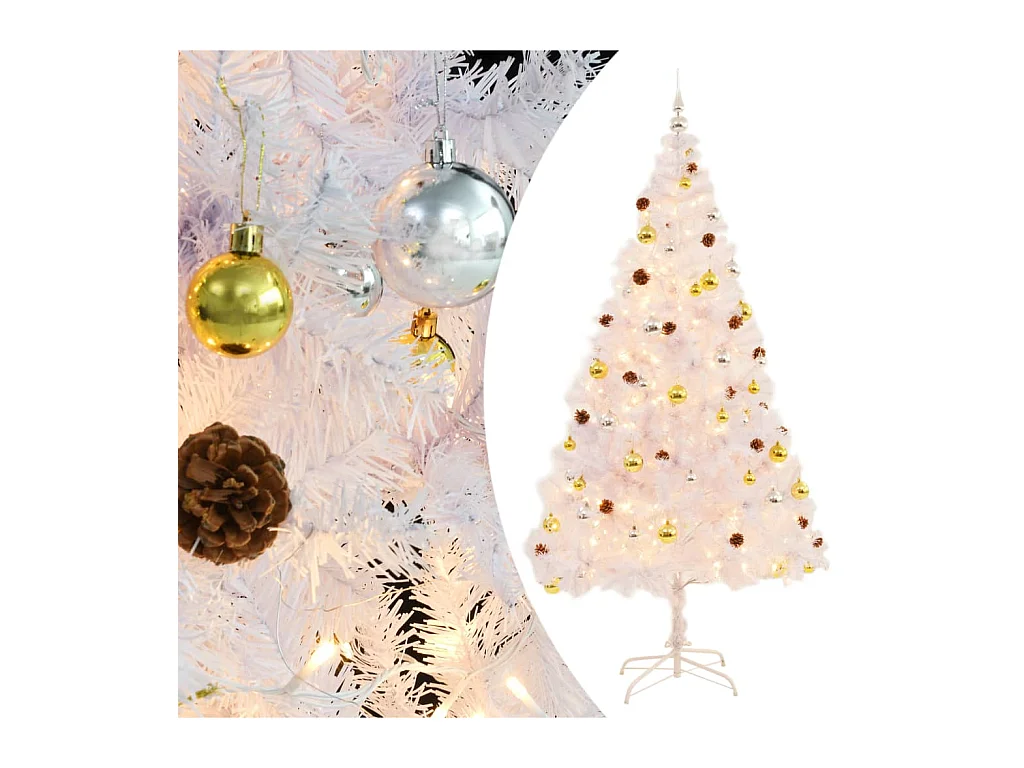 Kunstkerstboom met verlichting en kerstballen 210 cm wit