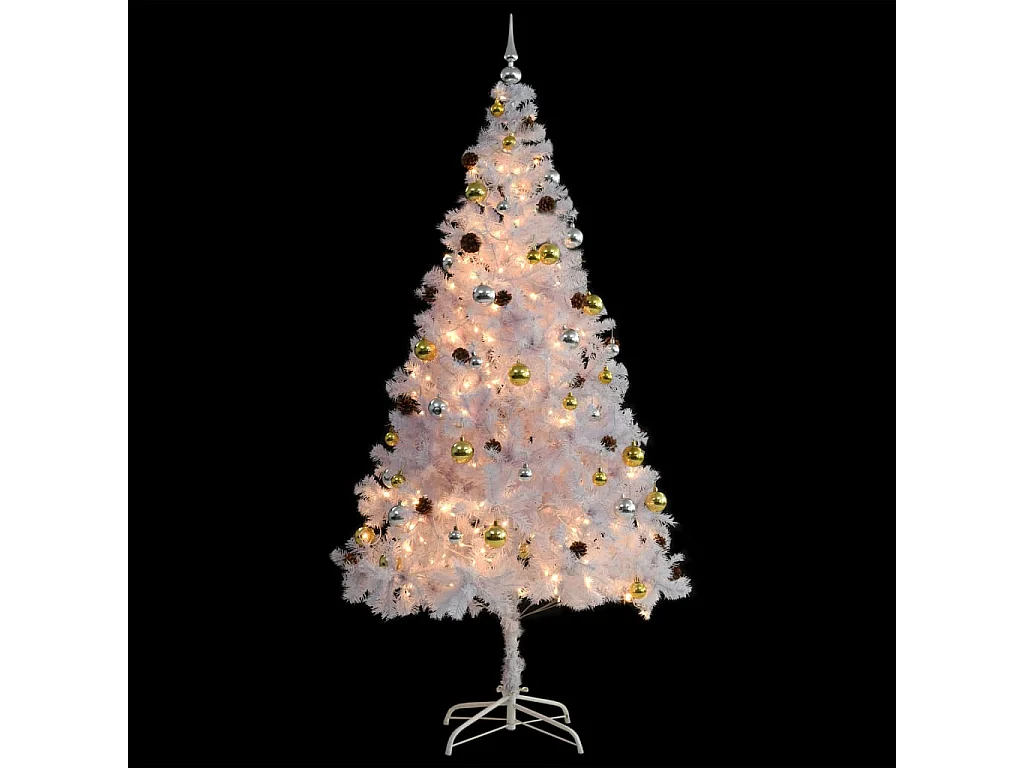 Künstlicher Weihnachtsbaum mit Beleuchtung & Kugeln Weiß 210 cm