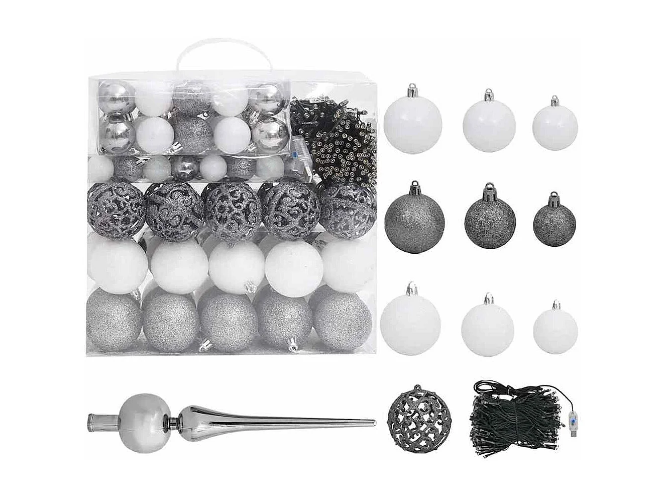 Kunstkerstboom met verlichting en kerstballen 210 cm PVC blauw