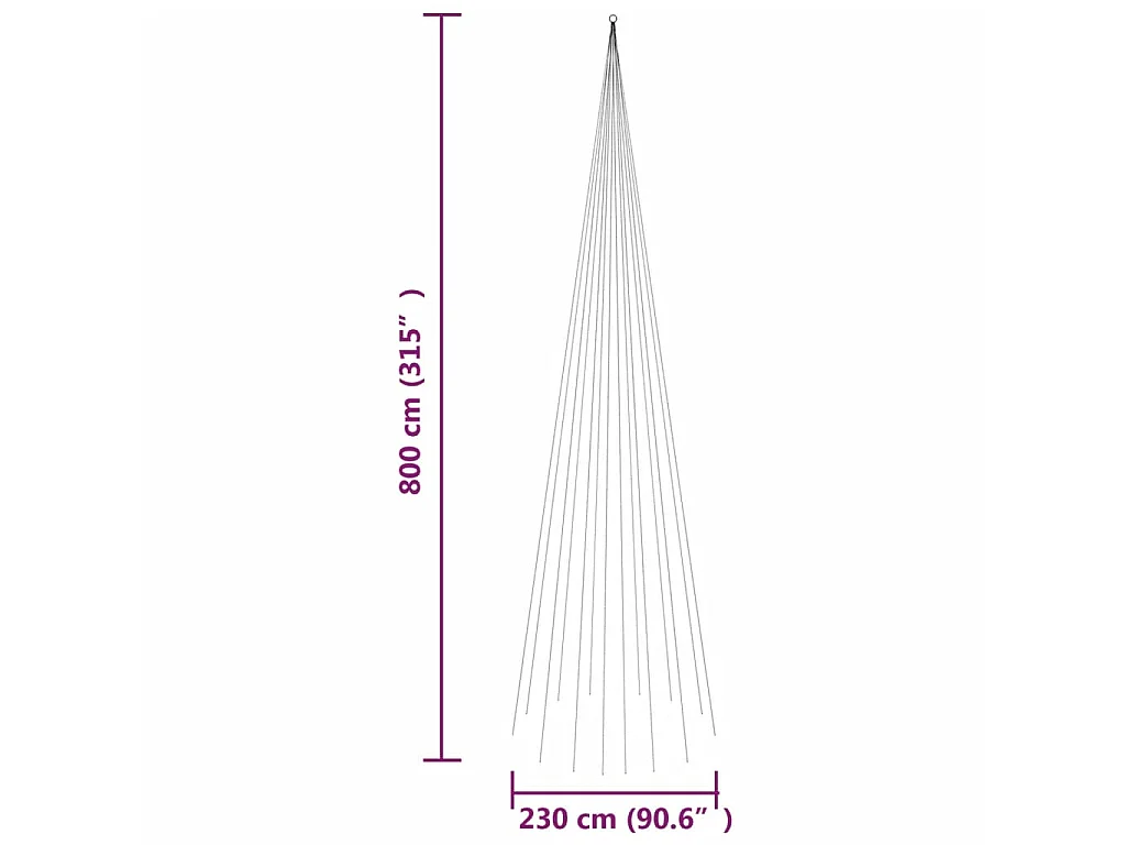Sapin de Noël sur mât de drapeau 1134 LED Blanc chaud 800 cm