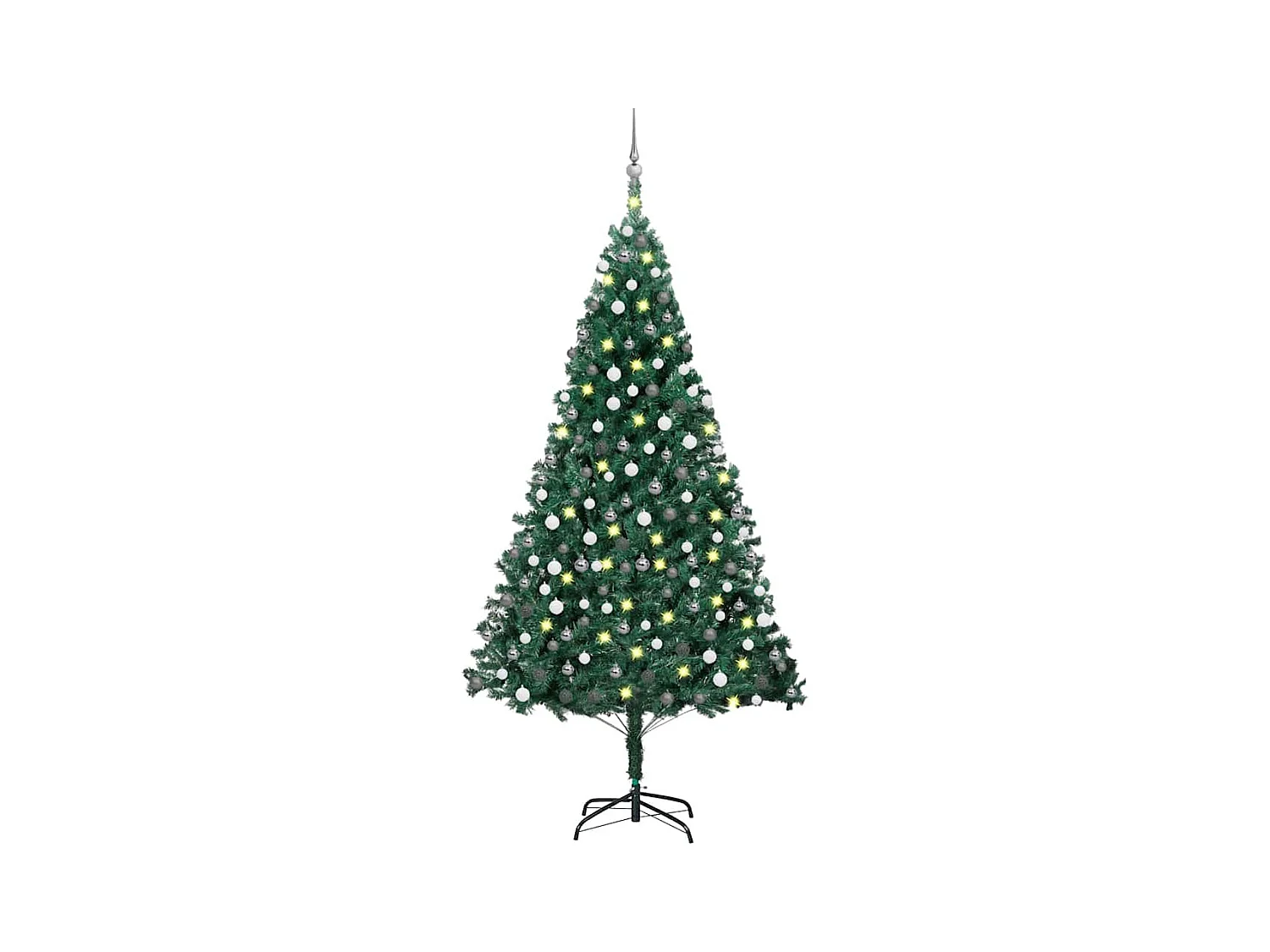 Albero di Natale Preilluminato con Palline Verde 210 cm PVC