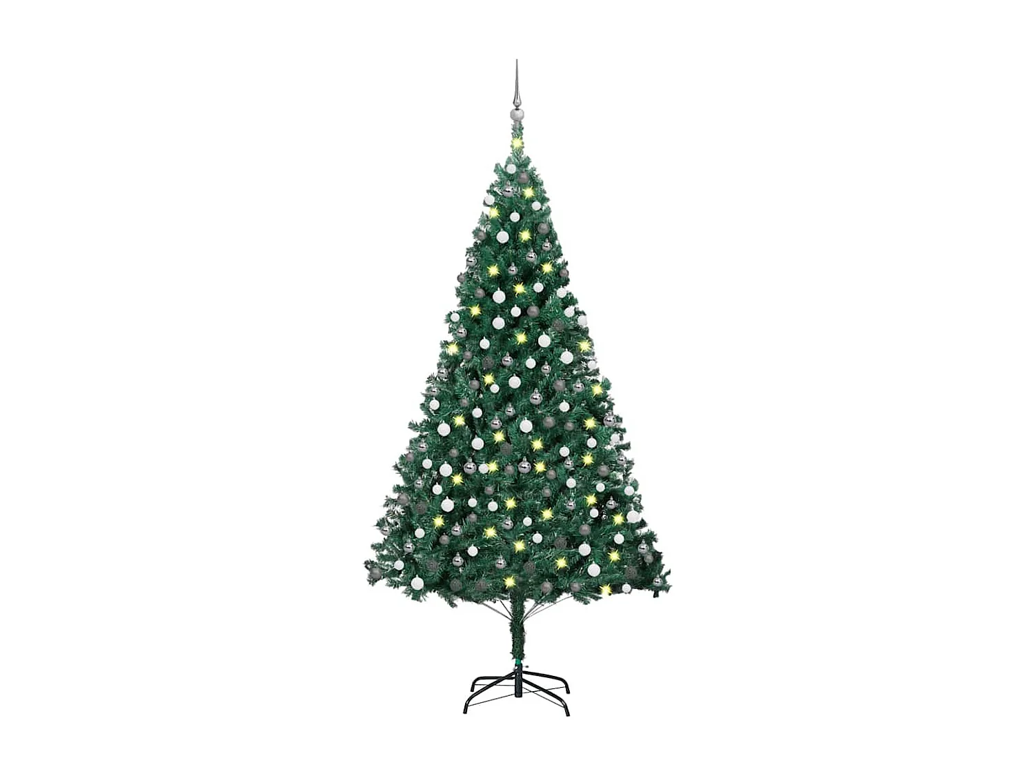 Arbre de Noël artificiel pré-éclairé et boules vert 210 cm PVC