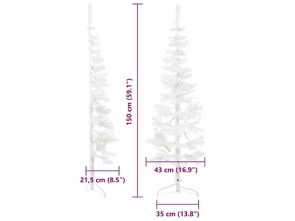 Medio árbol de Navidad artificial con soporte blanco 120 cm