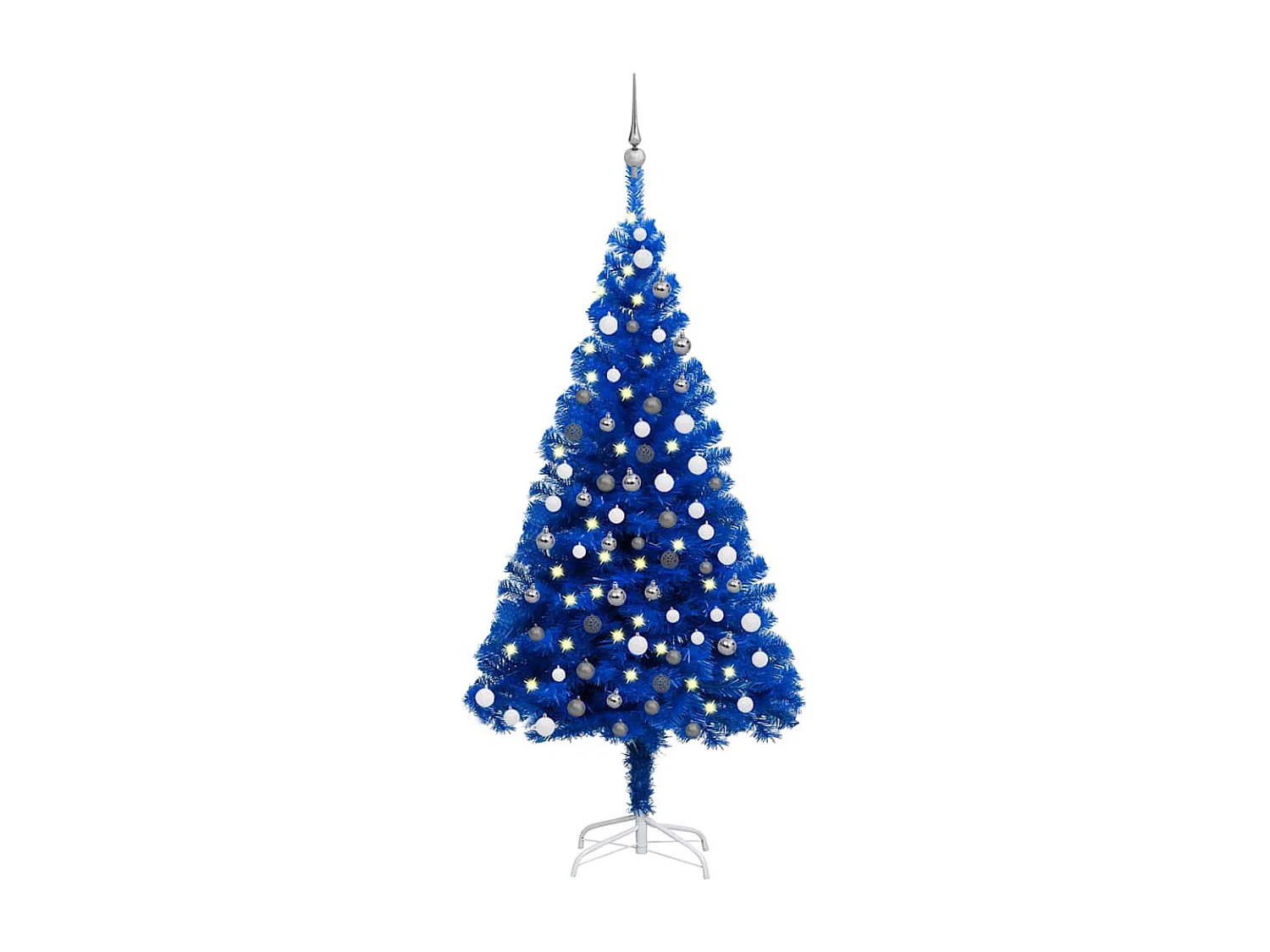 Kunstkerstboom met verlichting en kerstballen 120 cm PVC blauw