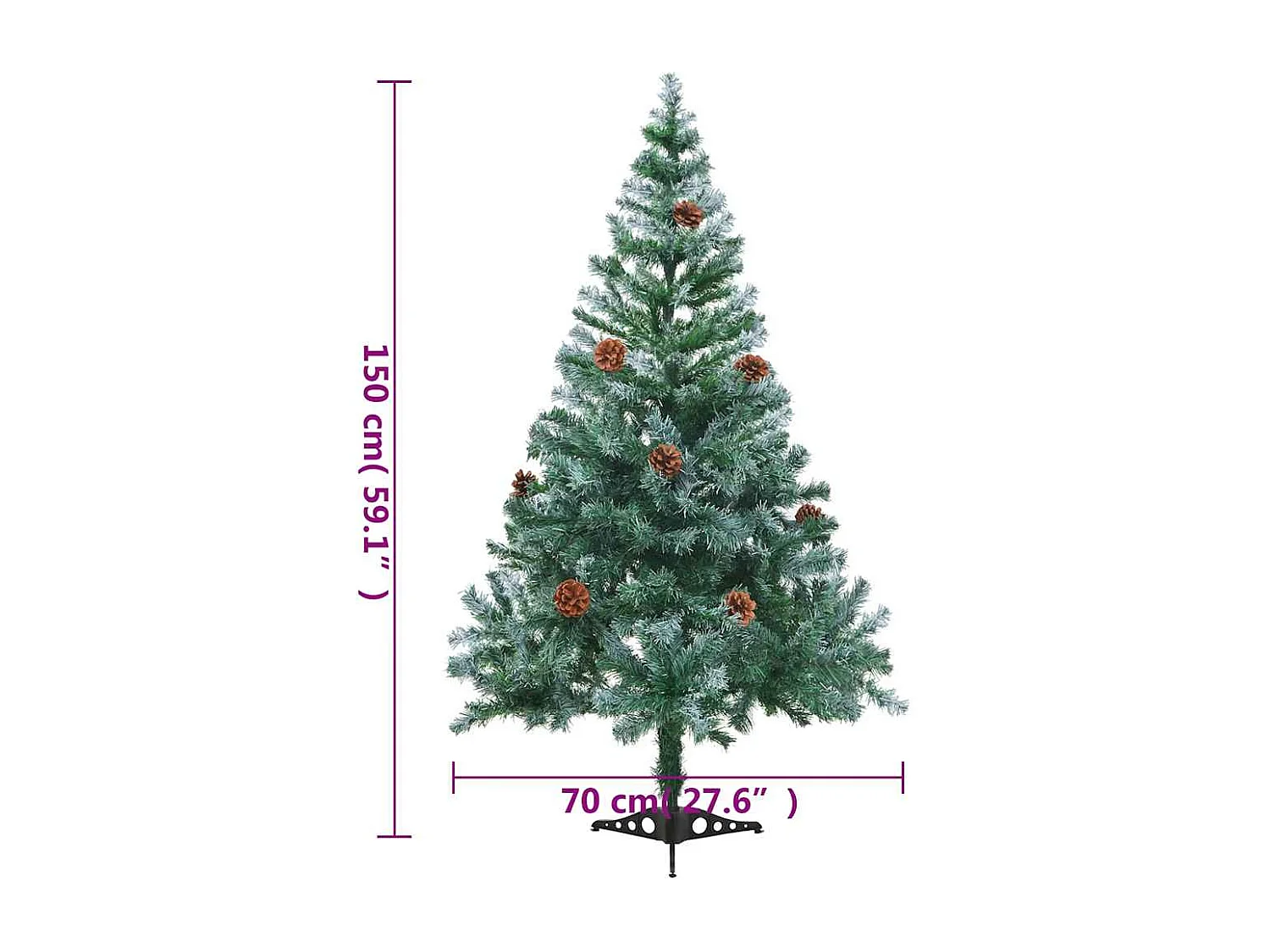 Arbre de Noël givré pré-éclairé et boules pommes de pin 150 cm