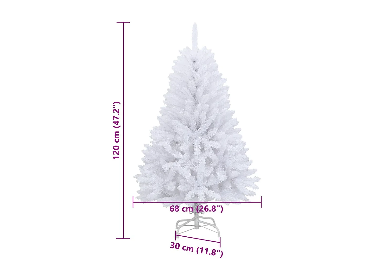 Sapin de Noël artificiel à charnières avec support blanc 120 cm