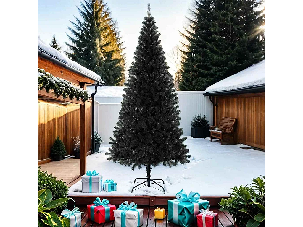 Kunstkerstboom met standaard 210 cm PVC zwart